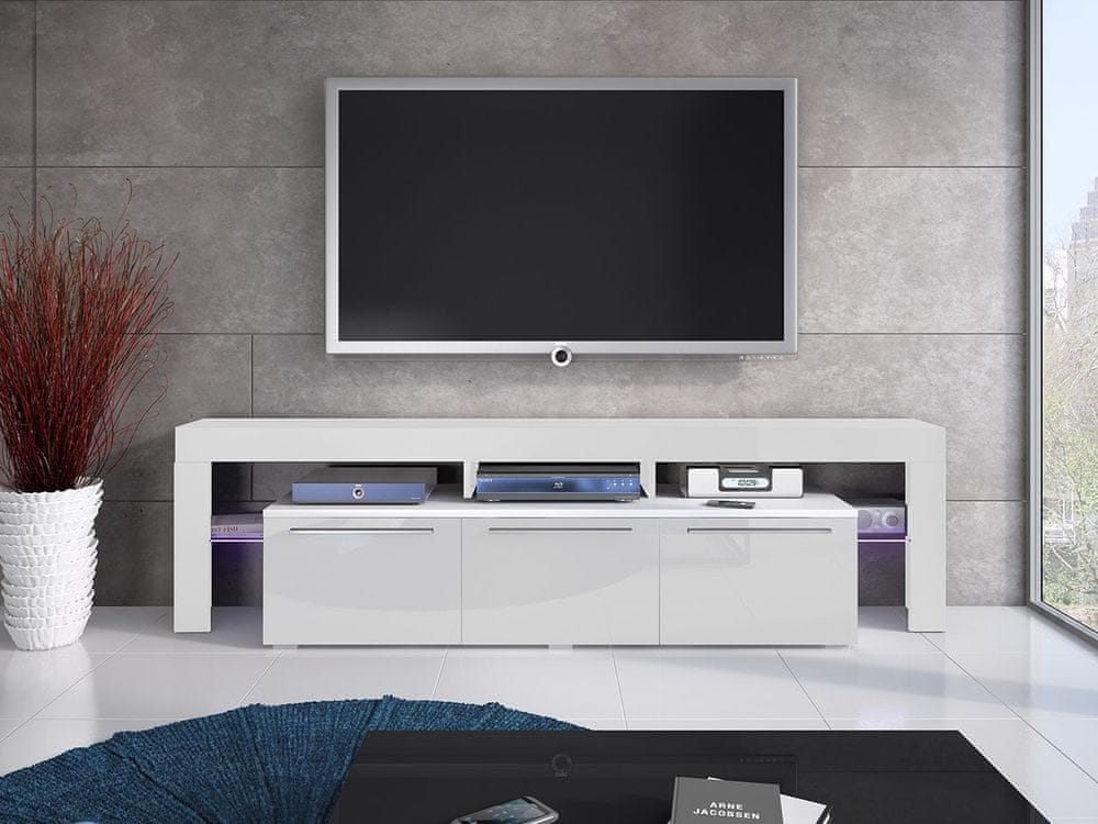 Veneti Televízny stolík s LED osvetlením LAME - biely / lesklý biely